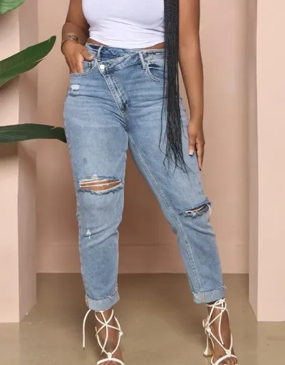 Replica Fashion Street Skinny Ripped Denim Jeans Women #802876 $55.33 USD for Wholesale