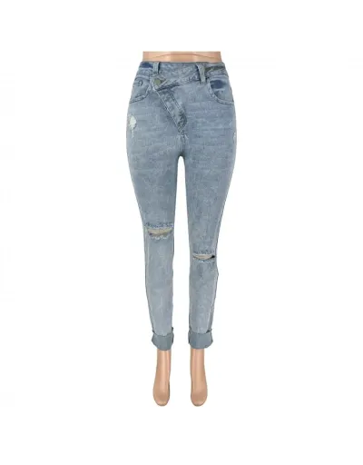 Replica Fashion Street Skinny Ripped Denim Jeans Women #802876 $55.33 USD for Wholesale