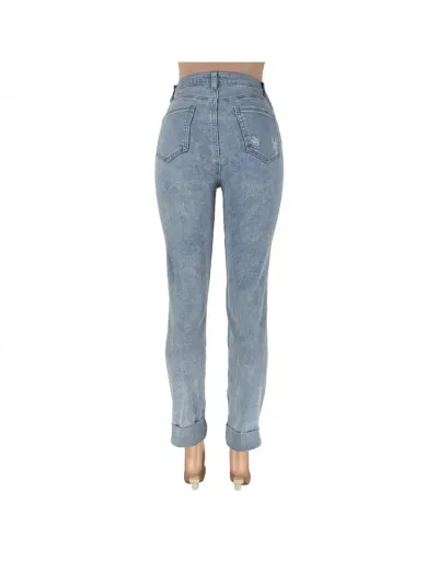 Replica Fashion Street Skinny Ripped Denim Jeans Women #802876 $55.33 USD for Wholesale