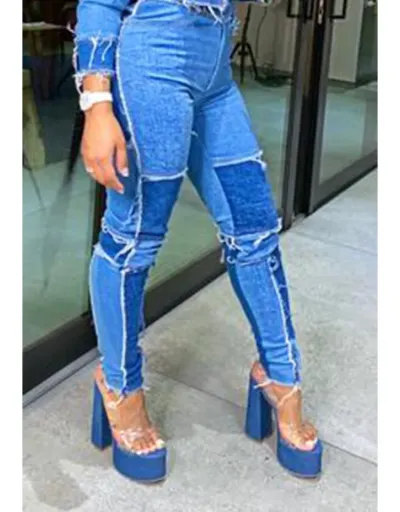 Replica Fringe Patchwork Pencil Jeans #802881 $43.20 USD for Wholesale