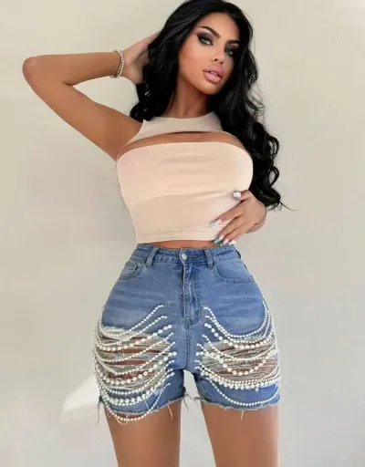 Ripped Bodycon Denim Short Jeans #802887 $43.37 USD, Wholesale Fashion Jeans