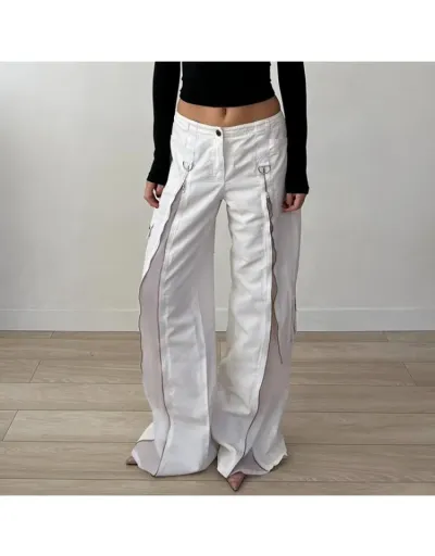 Replica Patchwork Zipper Low Rise Wide Leg Jeans #802892 $49.80 USD for Wholesale