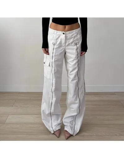 Replica Patchwork Zipper Low Rise Wide Leg Jeans #802892 $49.80 USD for Wholesale