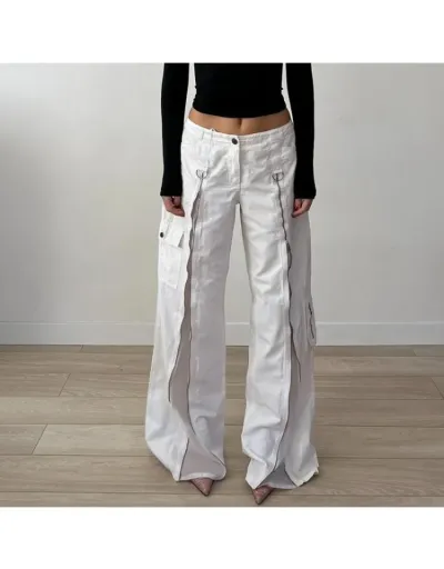 Replica Patchwork Zipper Low Rise Wide Leg Jeans #802892 $49.80 USD for Wholesale