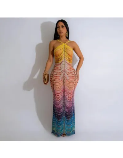 Replica Gradient Hotfix Rhinestones Sleeveless Maxi Dress #802897 $55.92 USD for Wholesale