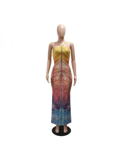 Replica Gradient Hotfix Rhinestones Sleeveless Maxi Dress #802897 $55.92 USD for Wholesale