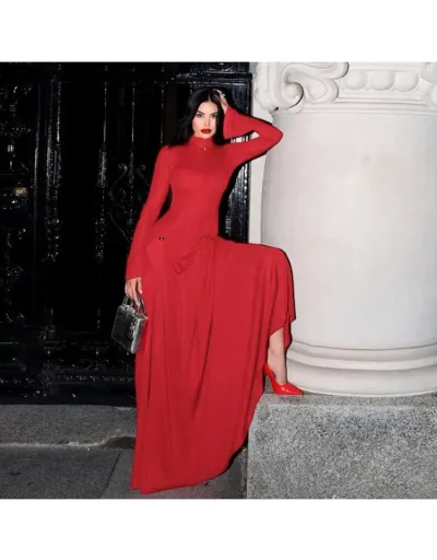 Replica Plain Mock Neck Long Sleeve Maxi Dress #802902 $53.42 USD for Wholesale