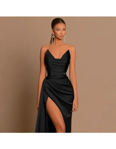 Replica Solid V Neck Backless Sleeveless Split Maxi Dress #802904 $38.27 USD for Wholesale