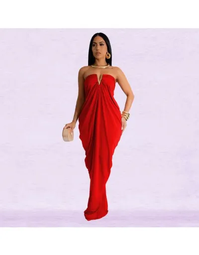 Replica Ruched Metal V Neck Strapless Maxi Dress #802906 $46.68 USD for Wholesale