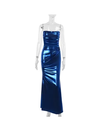 Replica Metallic Ruched Backless Off Shoulder Sleeveless Maxi Dress #802908 $40.80 USD for Wholesale