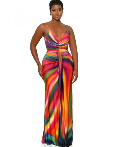 Replica Colorblock Ruched Sleeveless Maxi Dress #802912 $45.06 USD for Wholesale