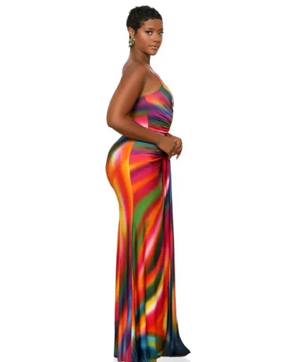 Replica Colorblock Ruched Sleeveless Maxi Dress #802912 $45.06 USD for Wholesale