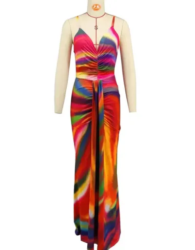 Replica Colorblock Ruched Sleeveless Maxi Dress #802912 $45.06 USD for Wholesale