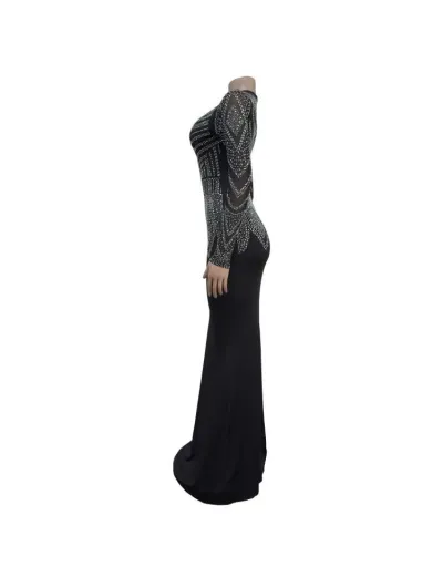 Replica Hotfix Rhinestones High Rise Bodycon Long Sleeve Maxi Dress #802920 $57.28 USD for Wholesale