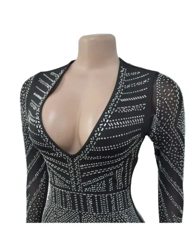 Replica Hotfix Rhinestones High Rise Bodycon Long Sleeve Maxi Dress #802920 $57.28 USD for Wholesale