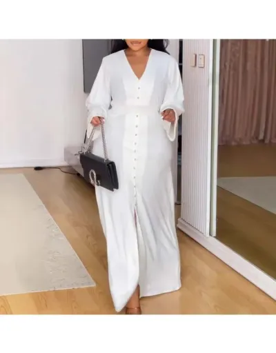 Replica Split Hem V Neck Long Sleeves Maxi Dress #802921 $63.13 USD for Wholesale