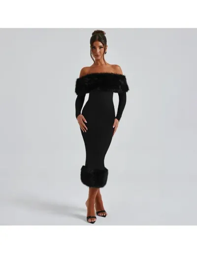 Fluff Off Shoulder Split Hem Maxi Dress #802926 $46.68 USD, Wholesale Fashion 