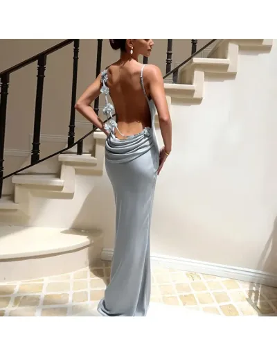 Replica Sleeveless Polyester High Rise Maxi Dresses #802934 $46.31 USD for Wholesale