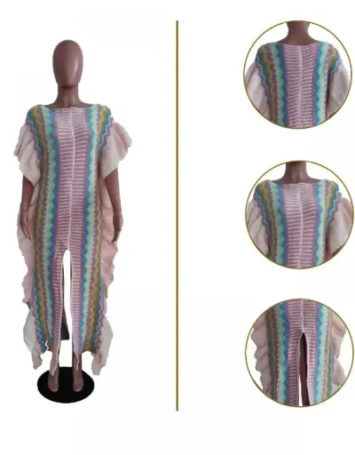 Replica Ruffle Knitting Colorblock Striped Maxi Dresses #802936 $55.11 USD for Wholesale