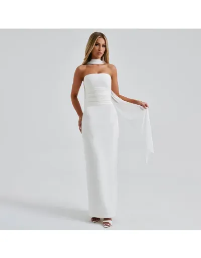 Replica Strapless Ribbons Oversleeves Maxi Dress #802937 $42.31 USD for Wholesale