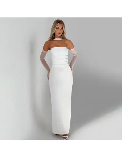 Replica Strapless Ribbons Oversleeves Maxi Dress #802937 $42.31 USD for Wholesale