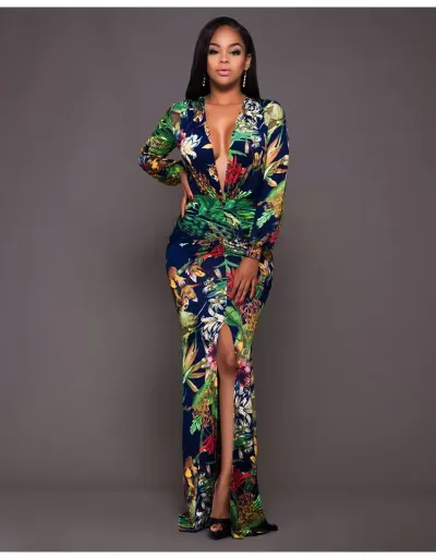 Ruched Flower Printed Long Sleeves Dress #802946 $36.48 USD, Wholesale Fashion 