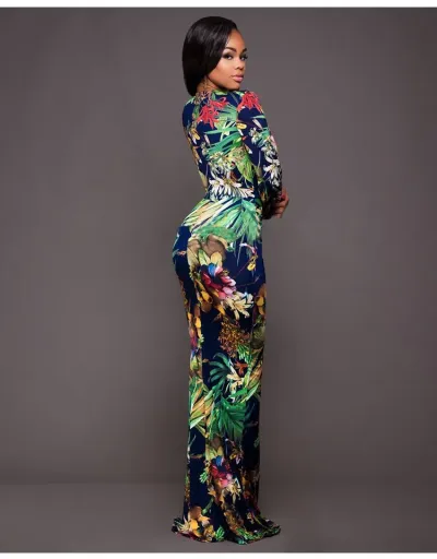 Replica Ruched Flower Printed Long Sleeves Dress #802946 $36.48 USD for Wholesale