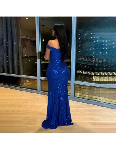 Replica Sequin Off Shoulder Split Hem Maxi Dress #802955 $72.07 USD for Wholesale