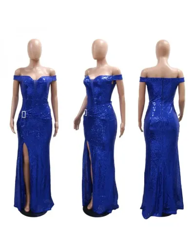 Replica Sequin Off Shoulder Split Hem Maxi Dress #802955 $72.07 USD for Wholesale