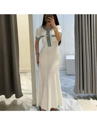 Replica Knitted Denim Buckle Patchwork Maxi Dress #802958 $82.43 USD for Wholesale