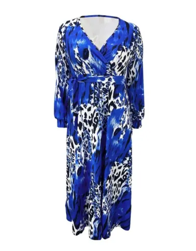 Replica Leopard Print V Neck Tie-wrap Maxi Dress #802959 $46.80 USD for Wholesale