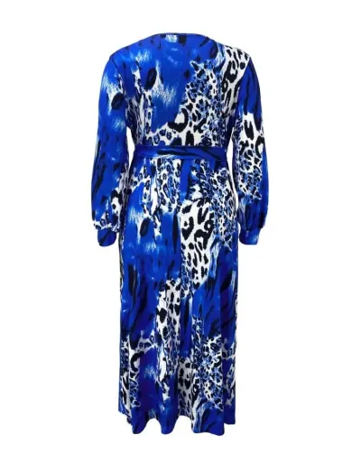 Replica Leopard Print V Neck Tie-wrap Maxi Dress #802959 $46.80 USD for Wholesale