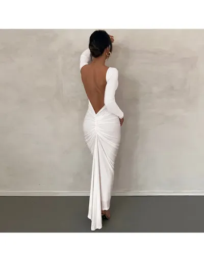 Plain Color Backless Ruched Maxi Dress #802961 $35.17 USD, Wholesale Fashion 