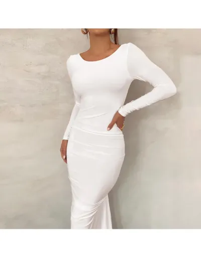 Replica Plain Color Backless Ruched Maxi Dress #802961 $35.17 USD for Wholesale