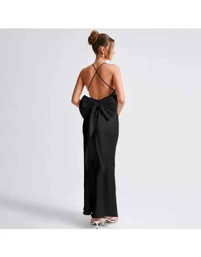 Replica Bow Patchwork Backless Wedding Guest Dresses #802966 $40.25 USD for Wholesale