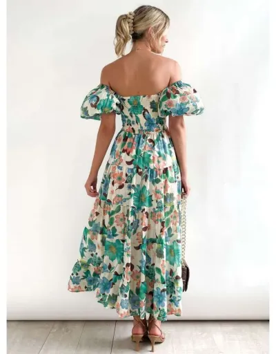 Replica Print Ruffle Bohemian Puff Sleeve Maxi Dress #802983 $38.33 USD for Wholesale