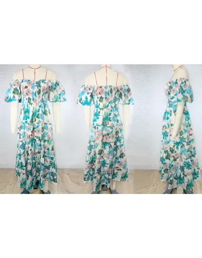 Replica Print Ruffle Bohemian Puff Sleeve Maxi Dress #802983 $38.33 USD for Wholesale