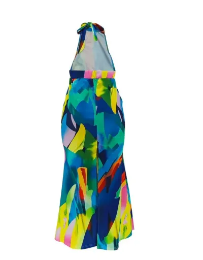 Replica Colorblock Halter Backless Maxi Dress #802986 $37.97 USD for Wholesale