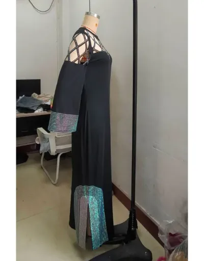 Replica Burn-Out Embellished Side Slit Loose Maxi Dress #803003 $75.40 USD for Wholesale