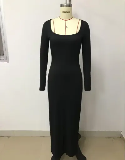 Replica Ribbed Square Neck Long Sleeves Maxi Dress  #803007 $40.66 USD for Wholesale