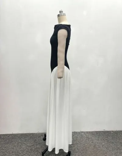 Colorblock Inclined Shoulder Ruched Maxi Dress #803008 $60.37 USD, Wholesale Fashion 