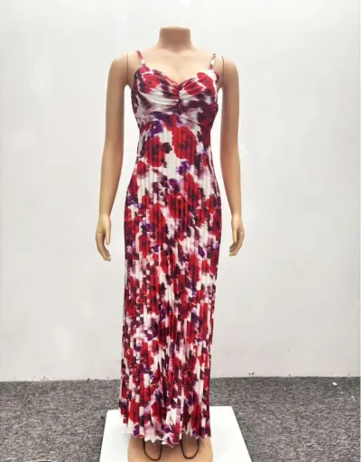 Replica Colorblock V Neck Sleeveless Pleated Maxi Dress #803010 $59.99 USD for Wholesale