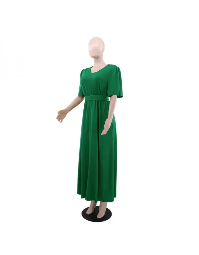 Replica Plain Color Tie-wrap V Neck Maxi Dress #803011 $40.59 USD for Wholesale