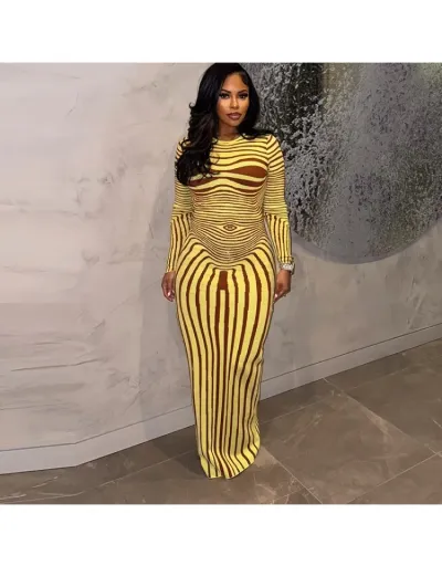 Replica Modernist Colorblock Striped Long Sleeve Bodycon Maxi Dress #803013 $28.20 USD for Wholesale