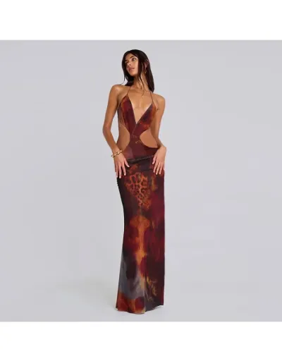 Replica Sexy Leopard Printed Hollow Out Lace Up Backless Sleeveless Maxi Dress #803017 $30.89 USD for Wholesale