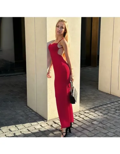 Replica Plain Color Backless Slip Maxi Dress #803027 $20.95 USD for Wholesale