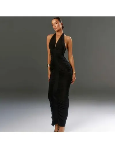 Replica Ruched Deep V Neck Backless Maxi Dress #803030 $40.00 USD for Wholesale