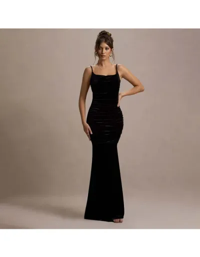 Replica Elegant Solid Ruched Sleeveless Maxi Dress #803033 $39.99 USD for Wholesale