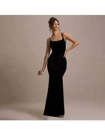 Replica Elegant Solid Ruched Sleeveless Maxi Dress #803033 $39.99 USD for Wholesale