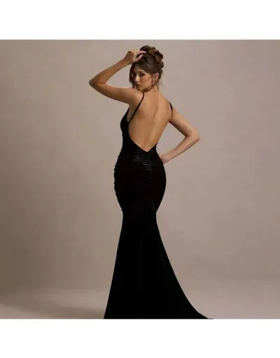 Replica Elegant Solid Ruched Sleeveless Maxi Dress #803033 $39.99 USD for Wholesale